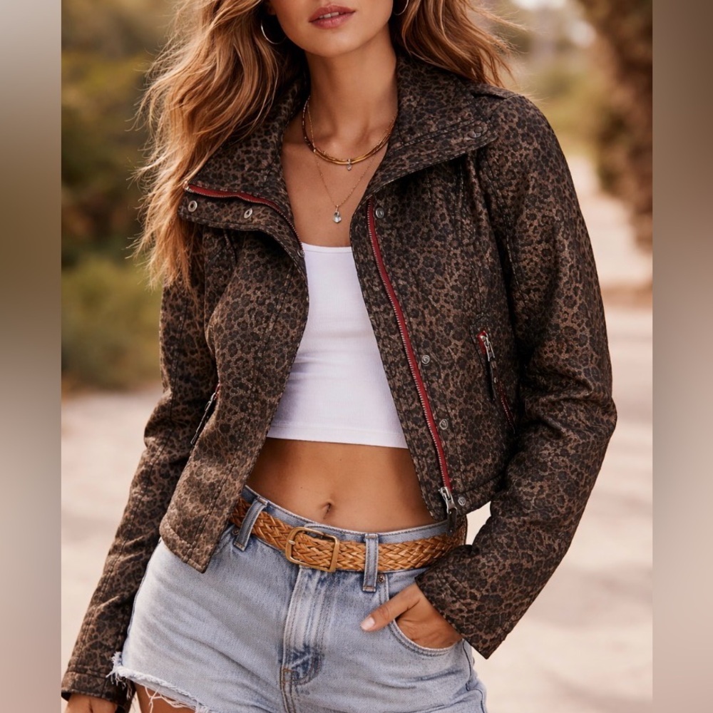We The Free Leopard Print Bomber Jacket
